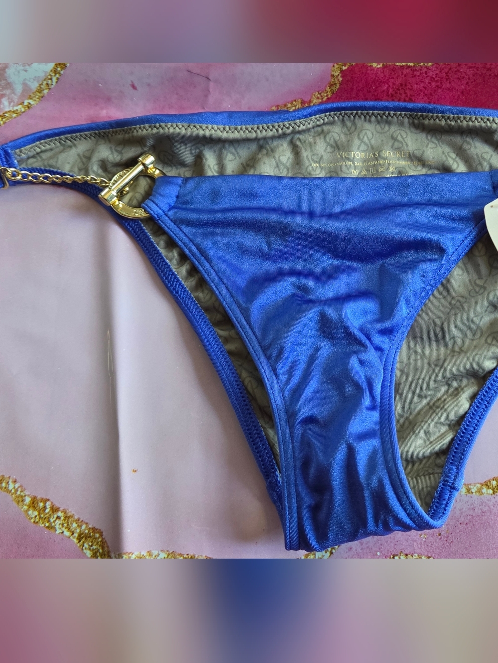 Victoria's Secret Blue Bikini Bottom with Gold Hardware